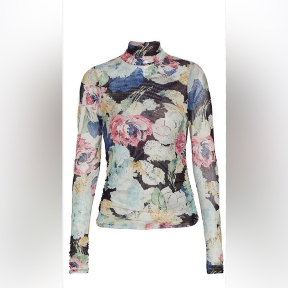 Cinq A Sept Wildwood floral shirred mesh top
More